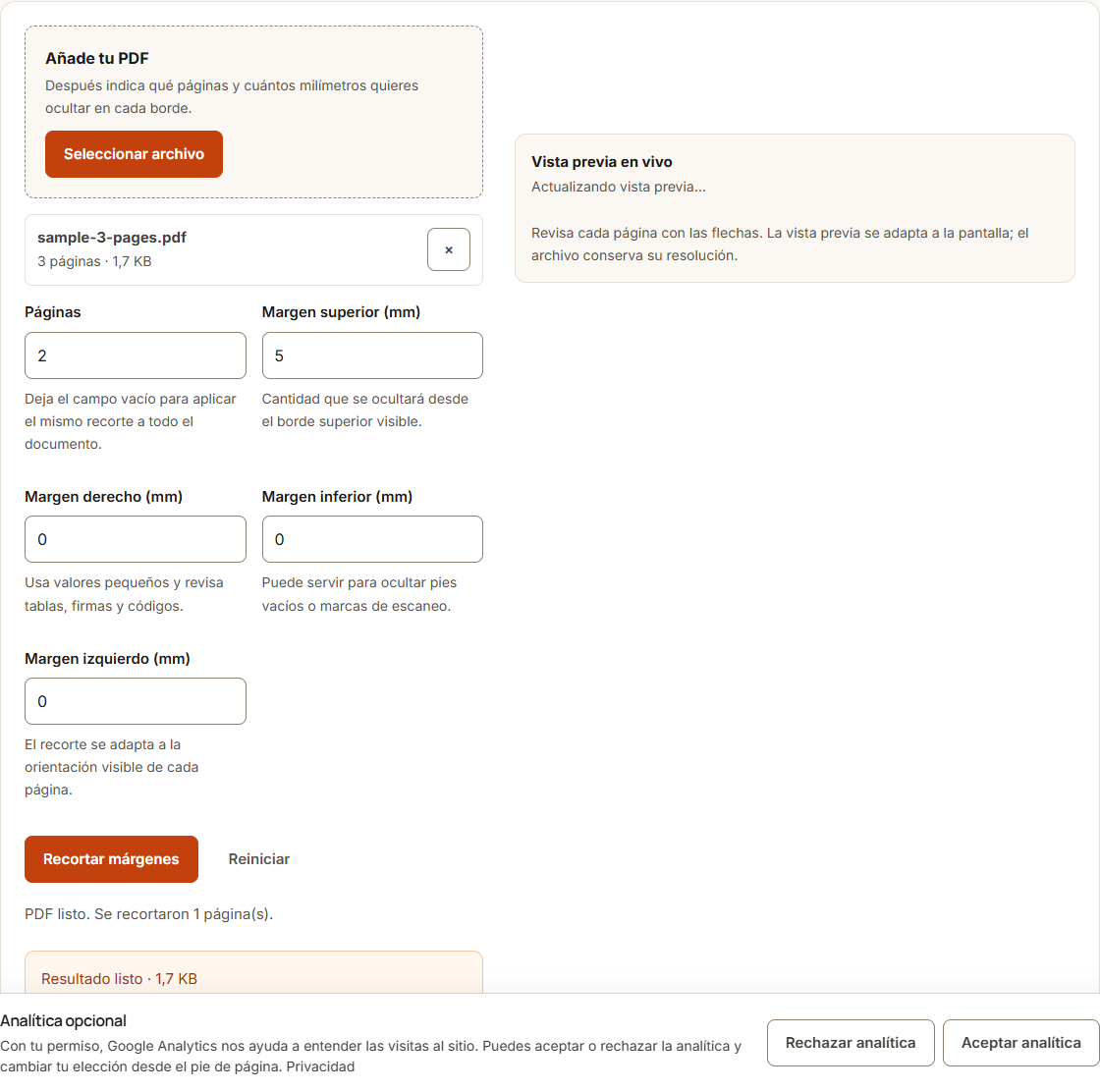 Ejemplo de Recortar márgenes PDF con datos de prueba