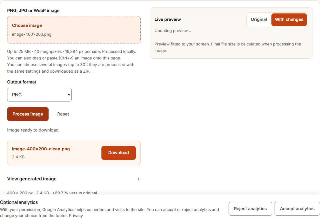 Remove image metadata example using sample data