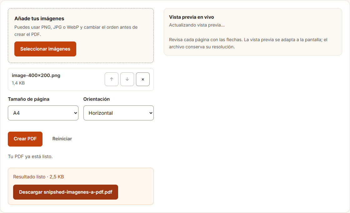 Ejemplo de Imagen a PDF con datos de prueba