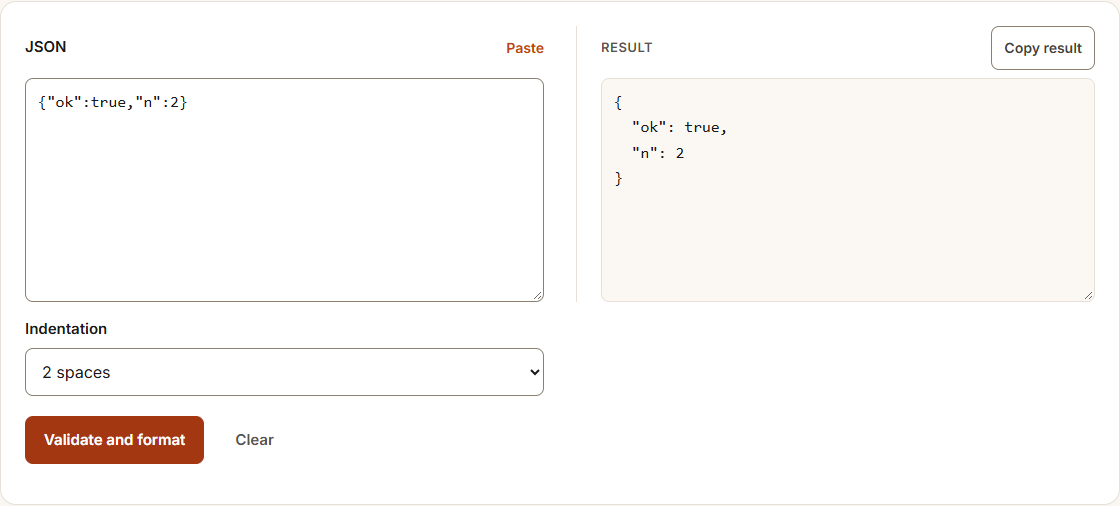 JSON formatter and validator example using sample data