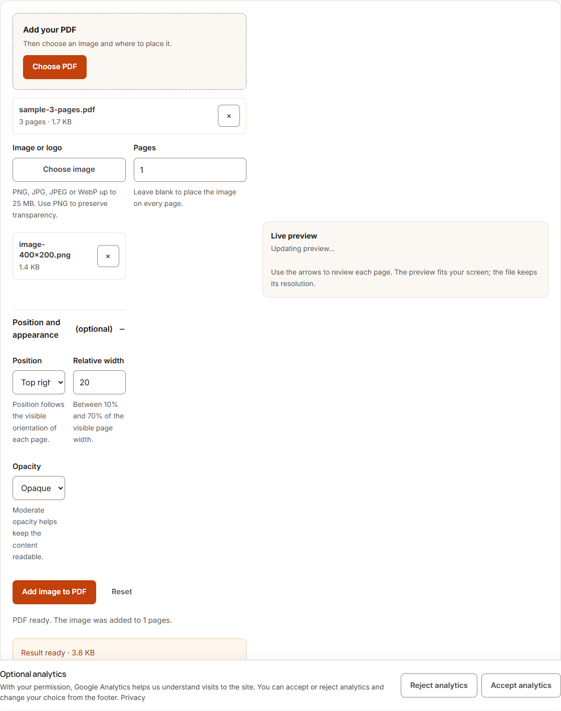Add logo to PDF example using sample data