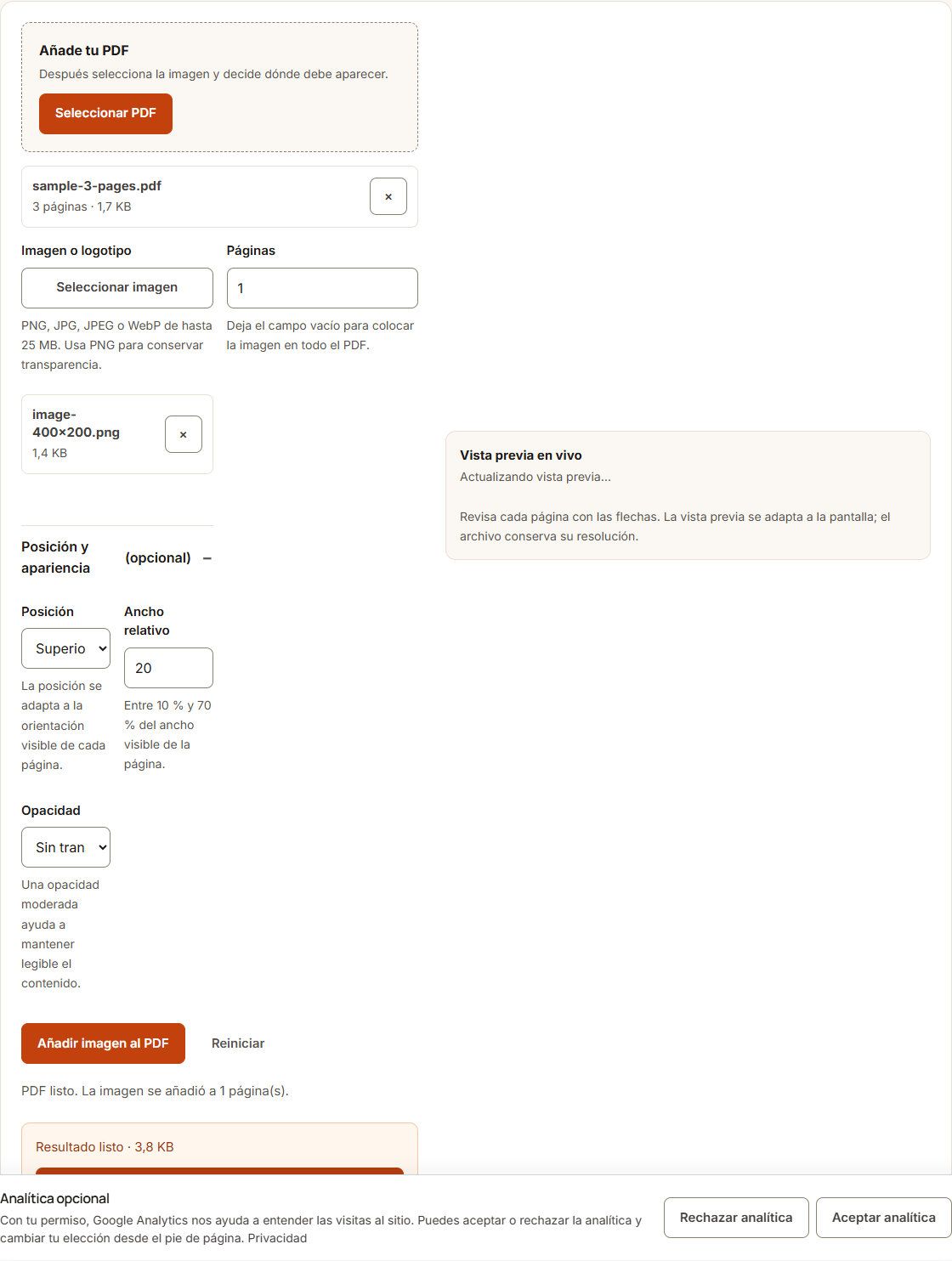Ejemplo de Añadir logo a PDF con datos de prueba