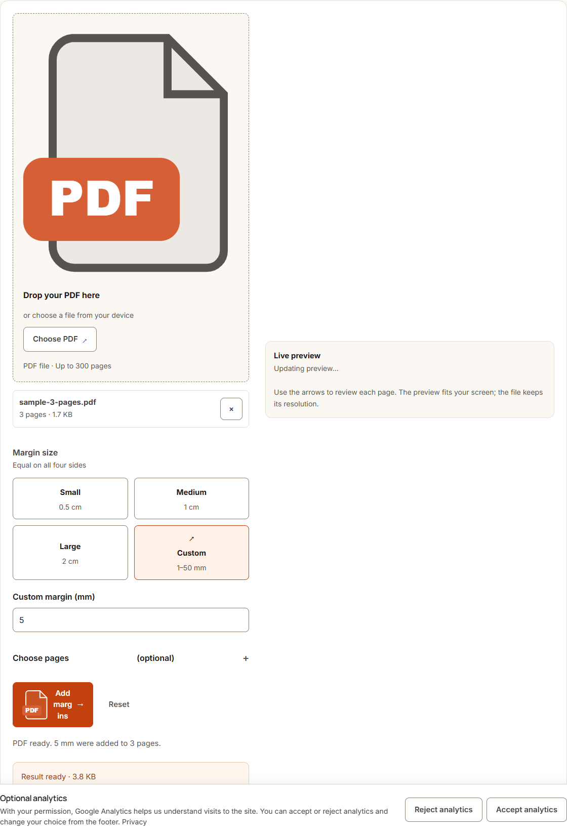Add PDF margins example using sample data