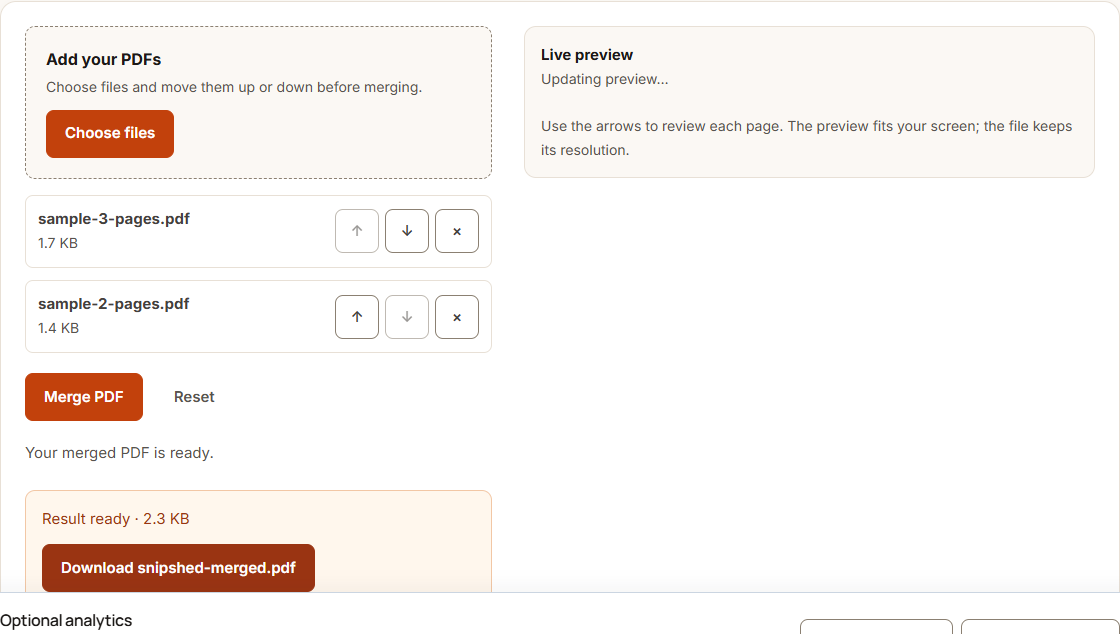 Merge PDF example using sample data