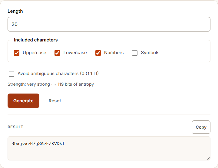Password generator example using sample data
