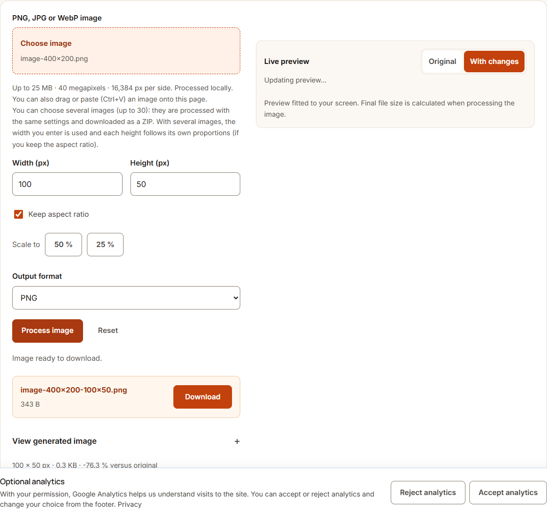 Resize image example using sample data