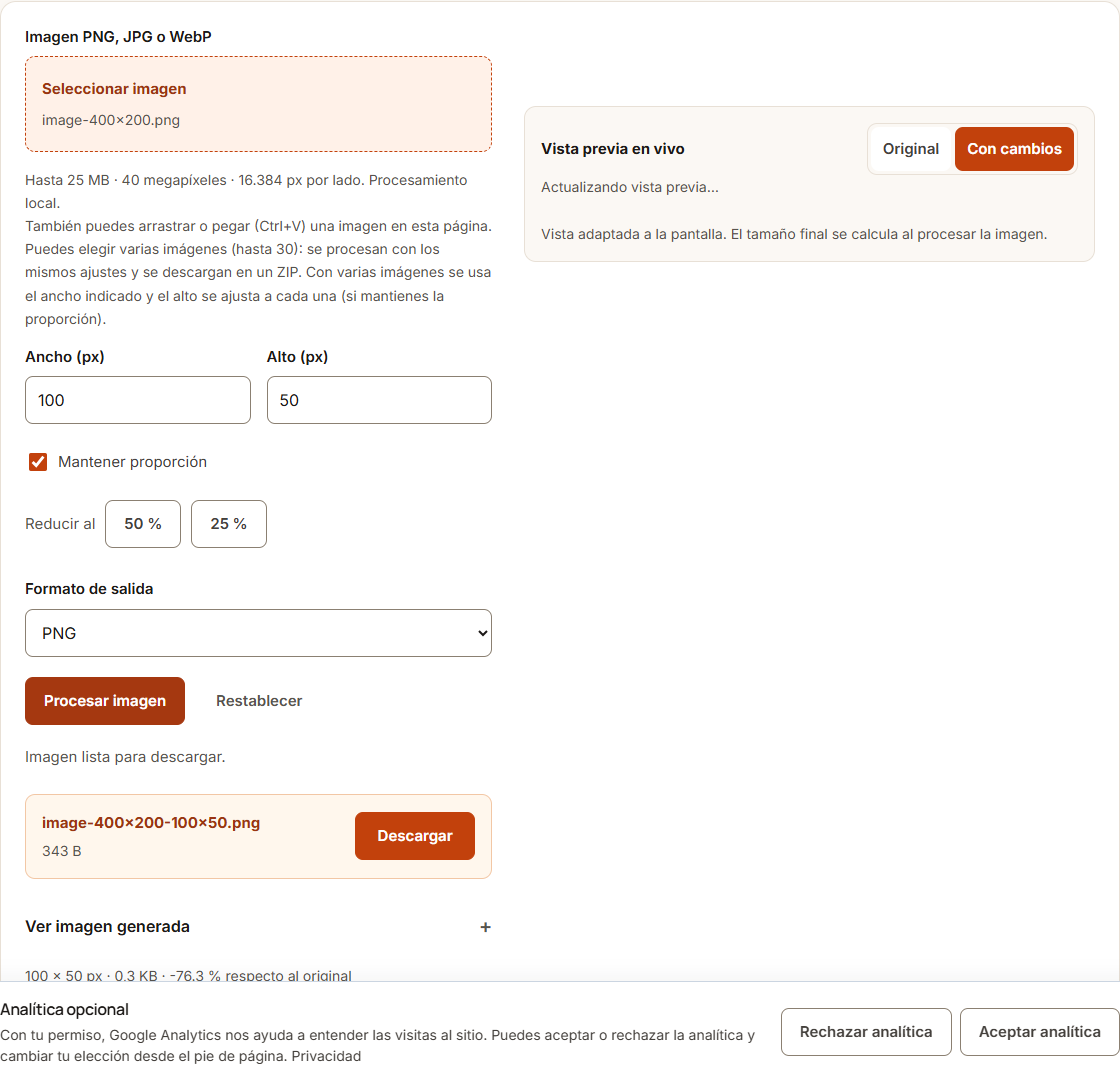 Ejemplo de Redimensionar imagen con datos de prueba